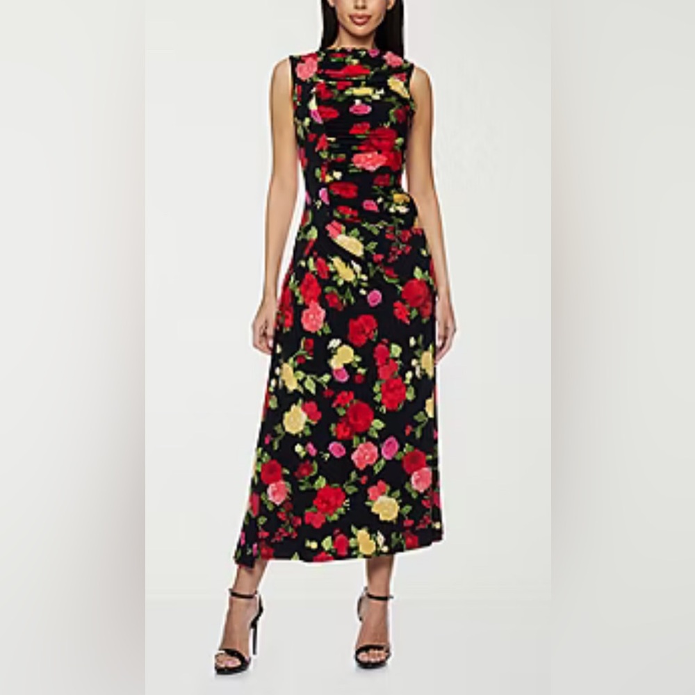 NWT Premier Amour Size 8 Womens Sleeveless‎ Midi Floral
Dress Black